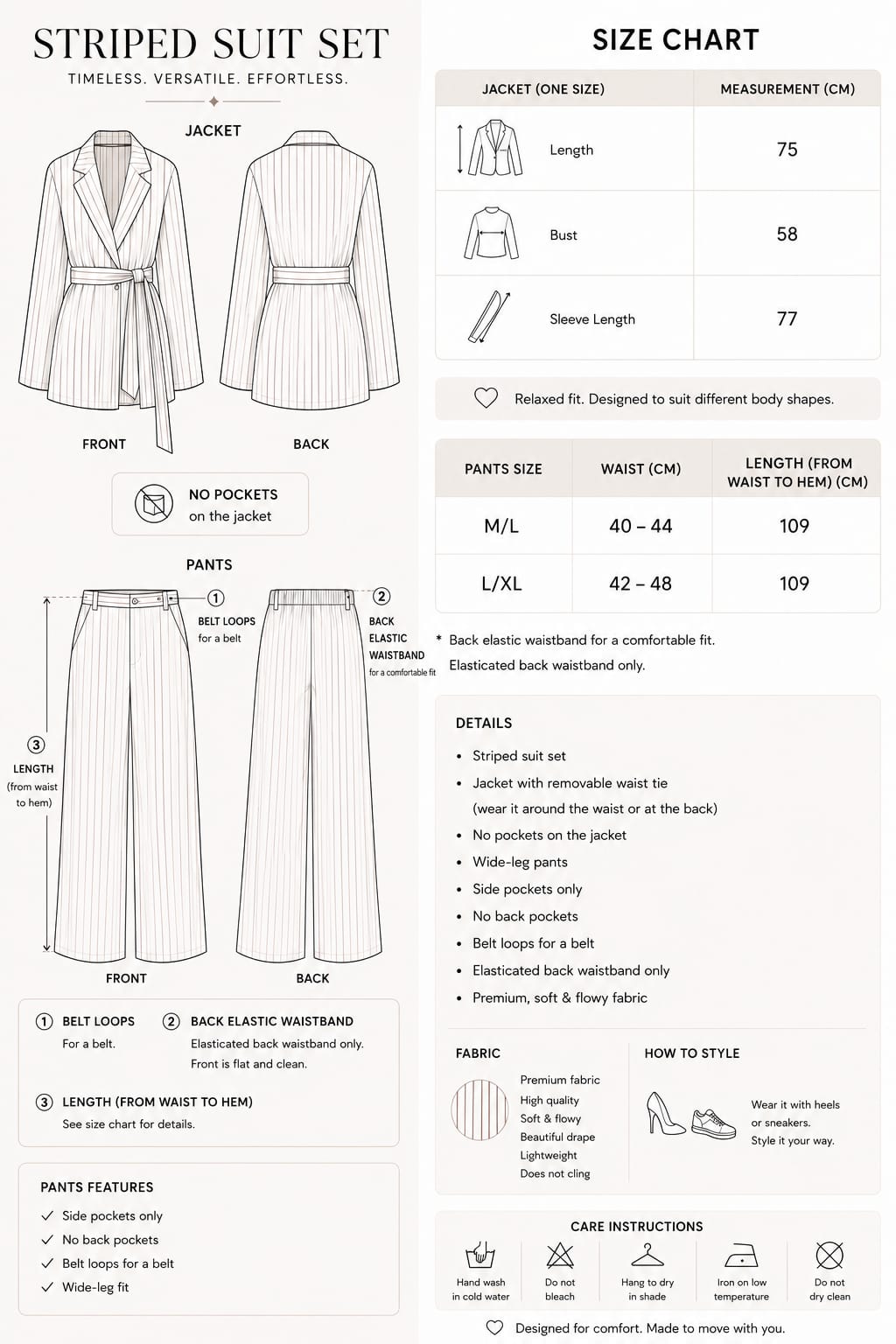 Striped Belted Suit Set