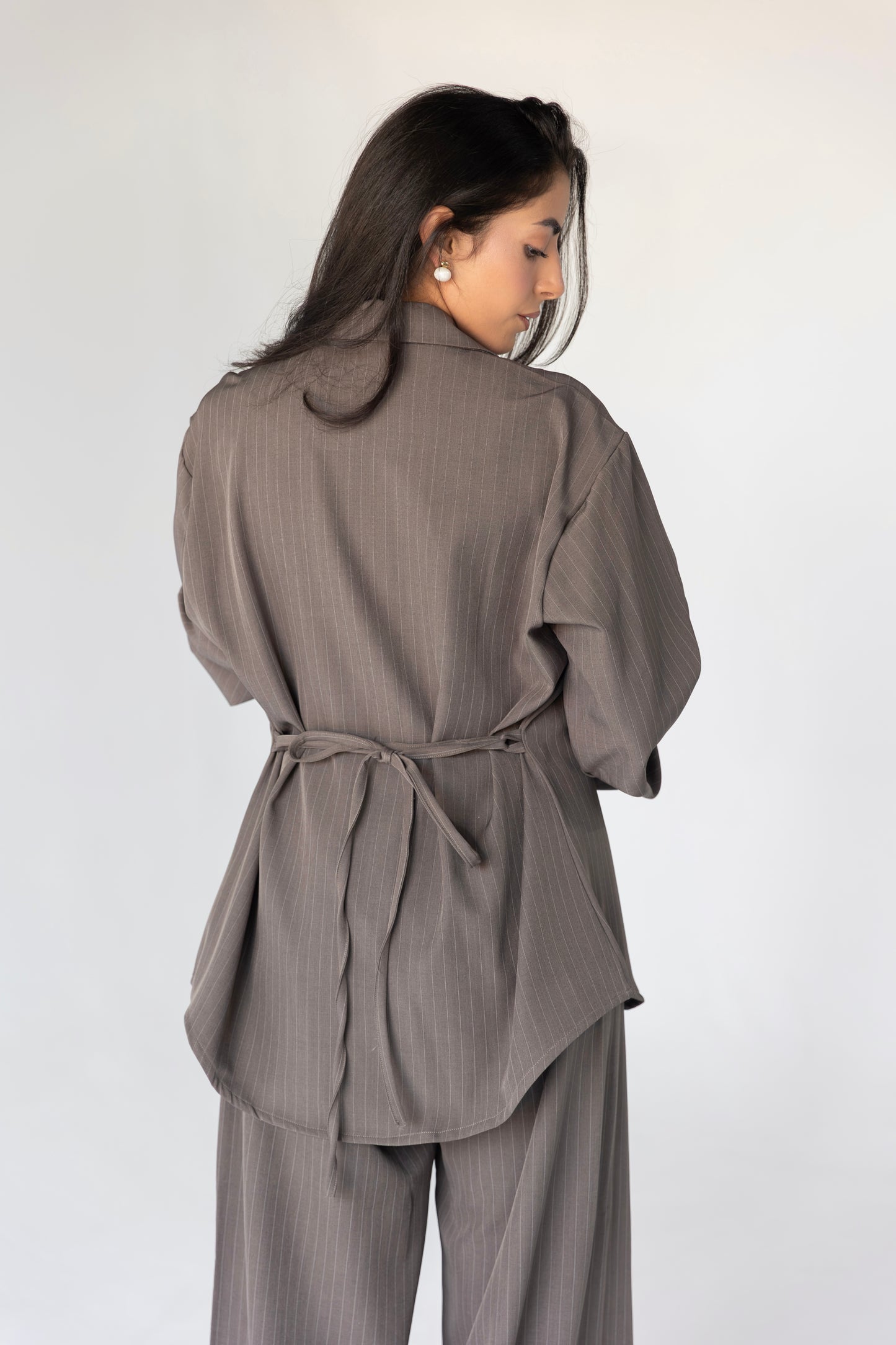 Striped Belted Suit Set