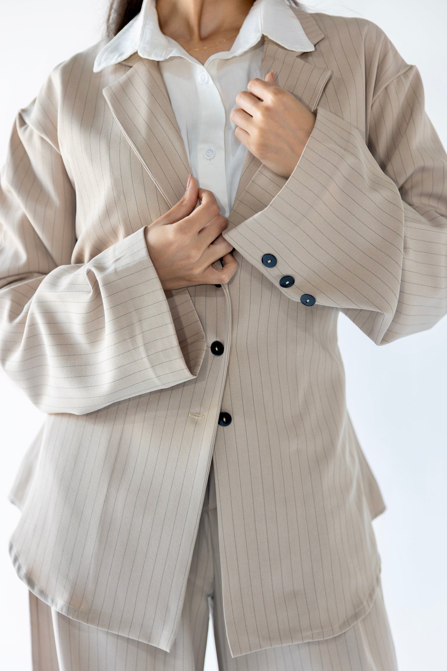 Striped Belted Suit Set