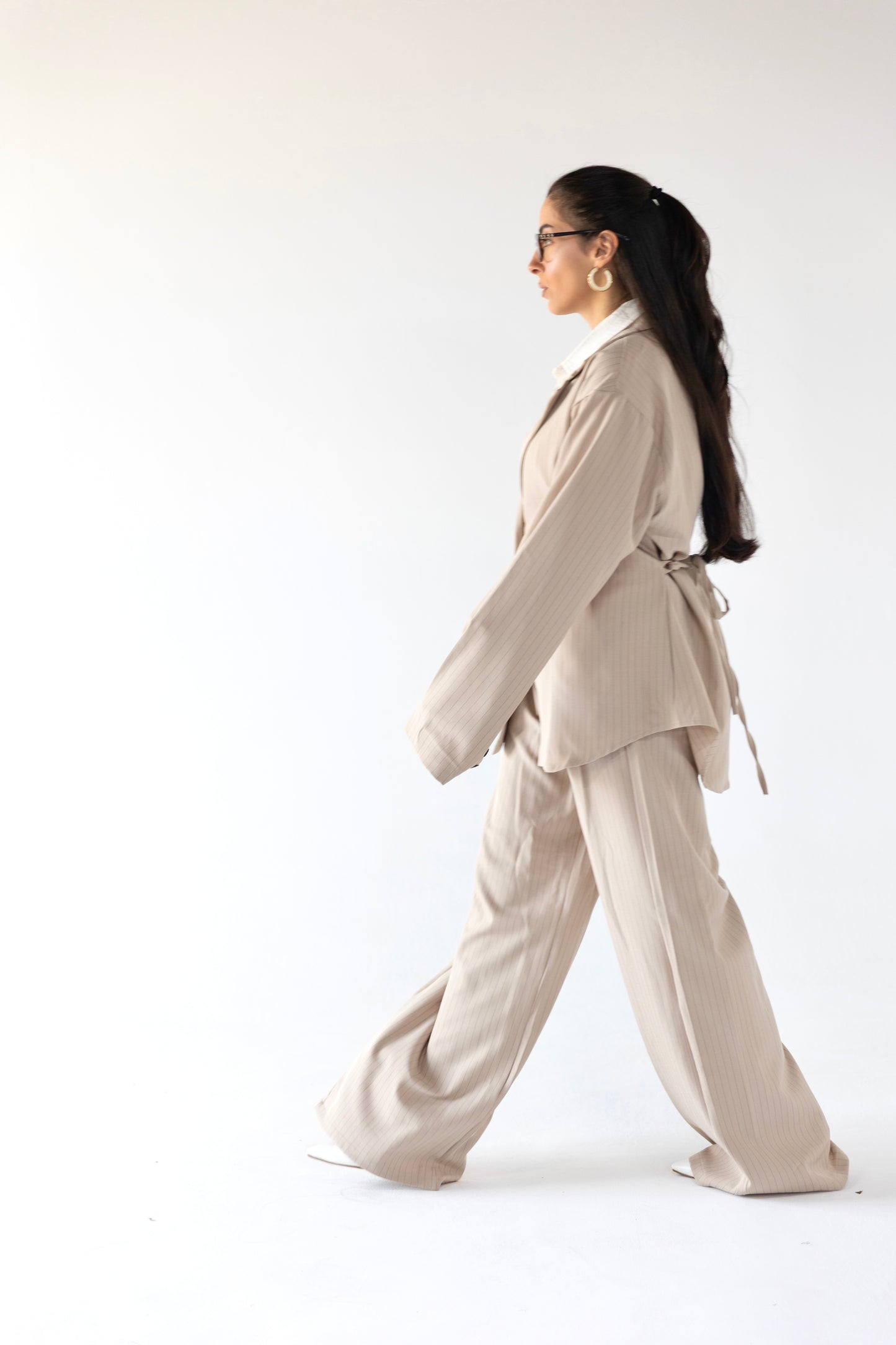 Striped Belted Suit Set