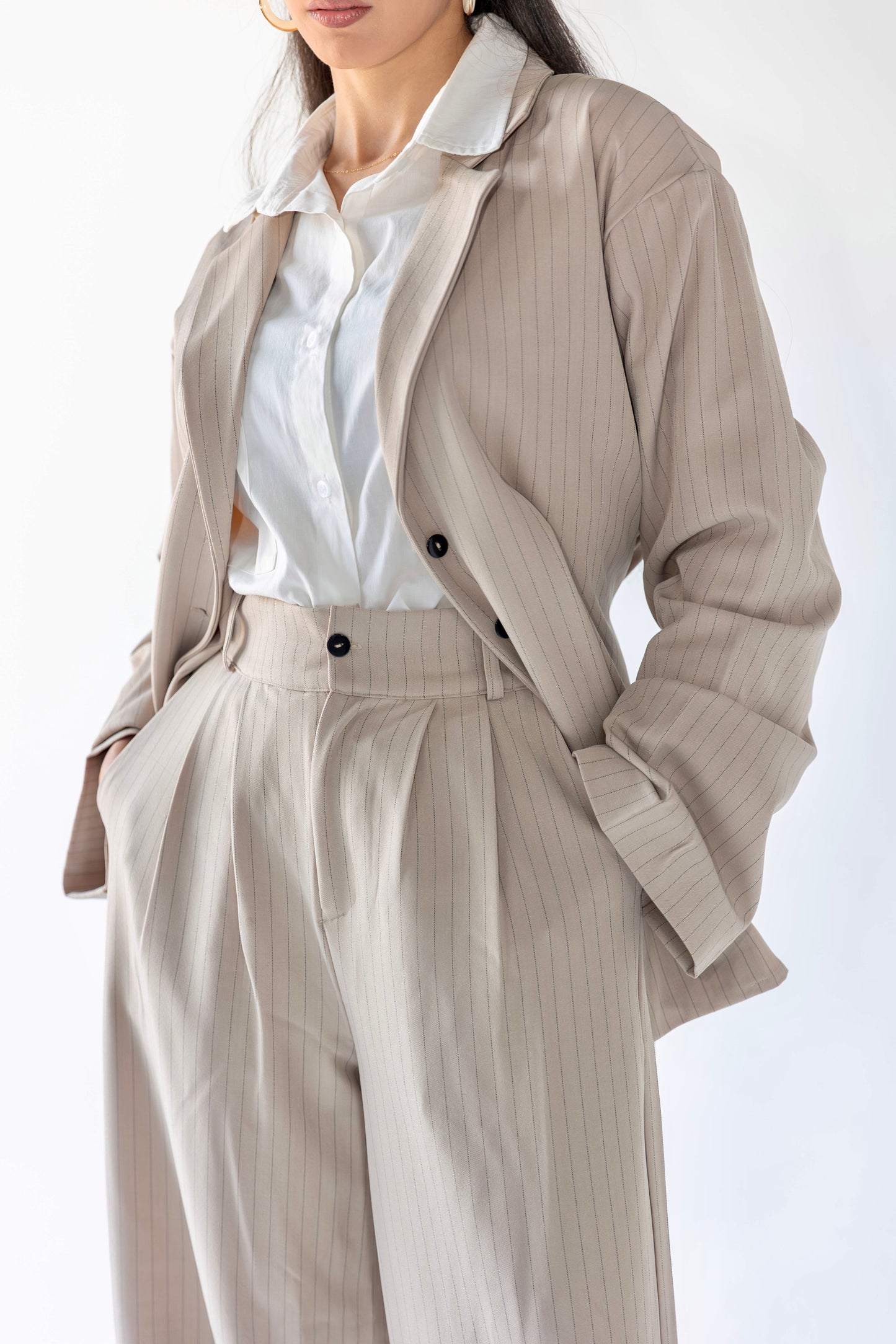 Striped Belted Suit Set