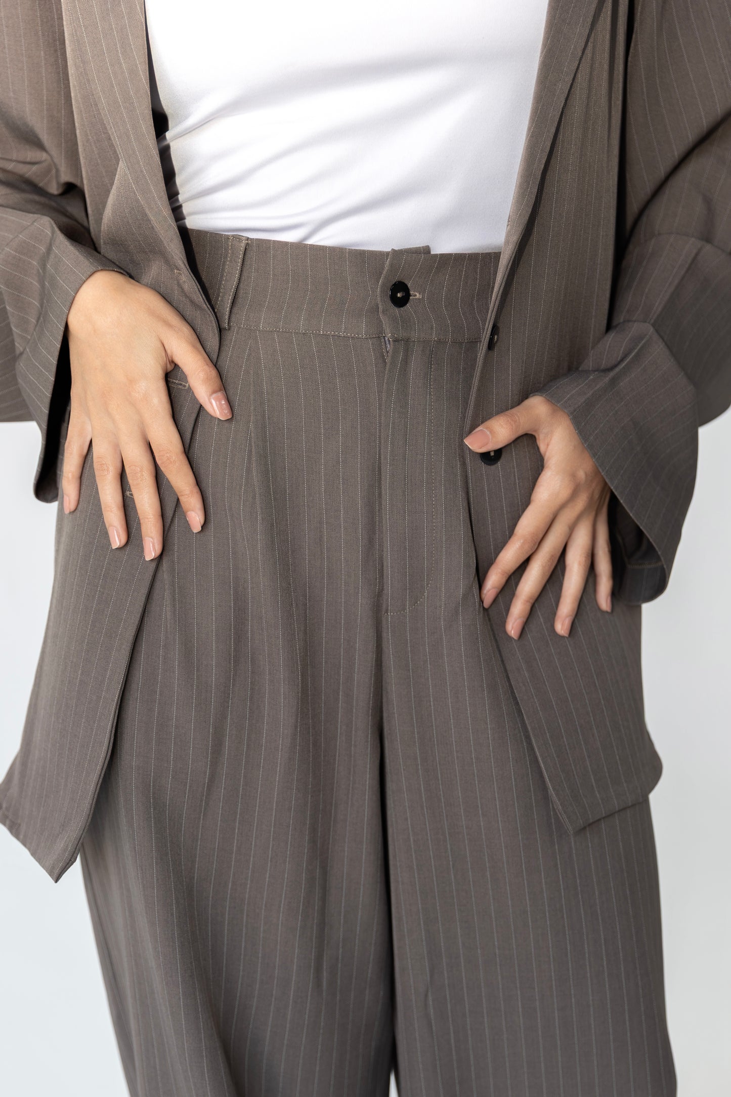 Striped Belted Suit Set