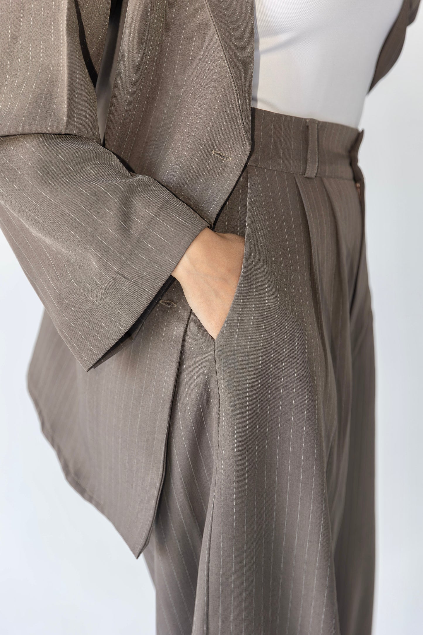 Striped Belted Suit Set