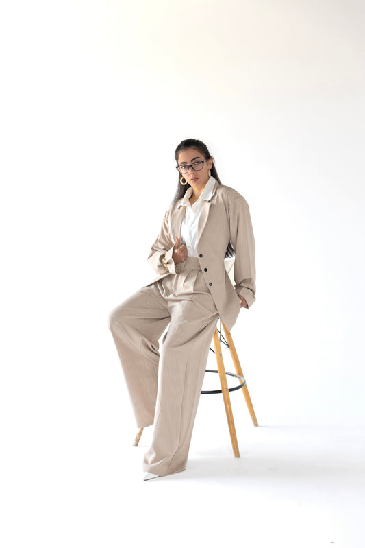 Striped Belted Suit Set