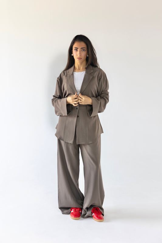 Striped Belted Suit Set
