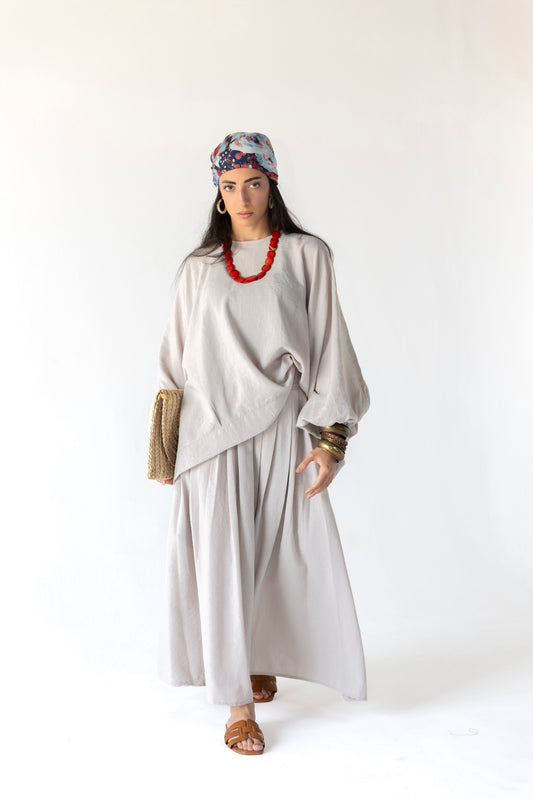 flowy Linen Blend Maxi Skirt