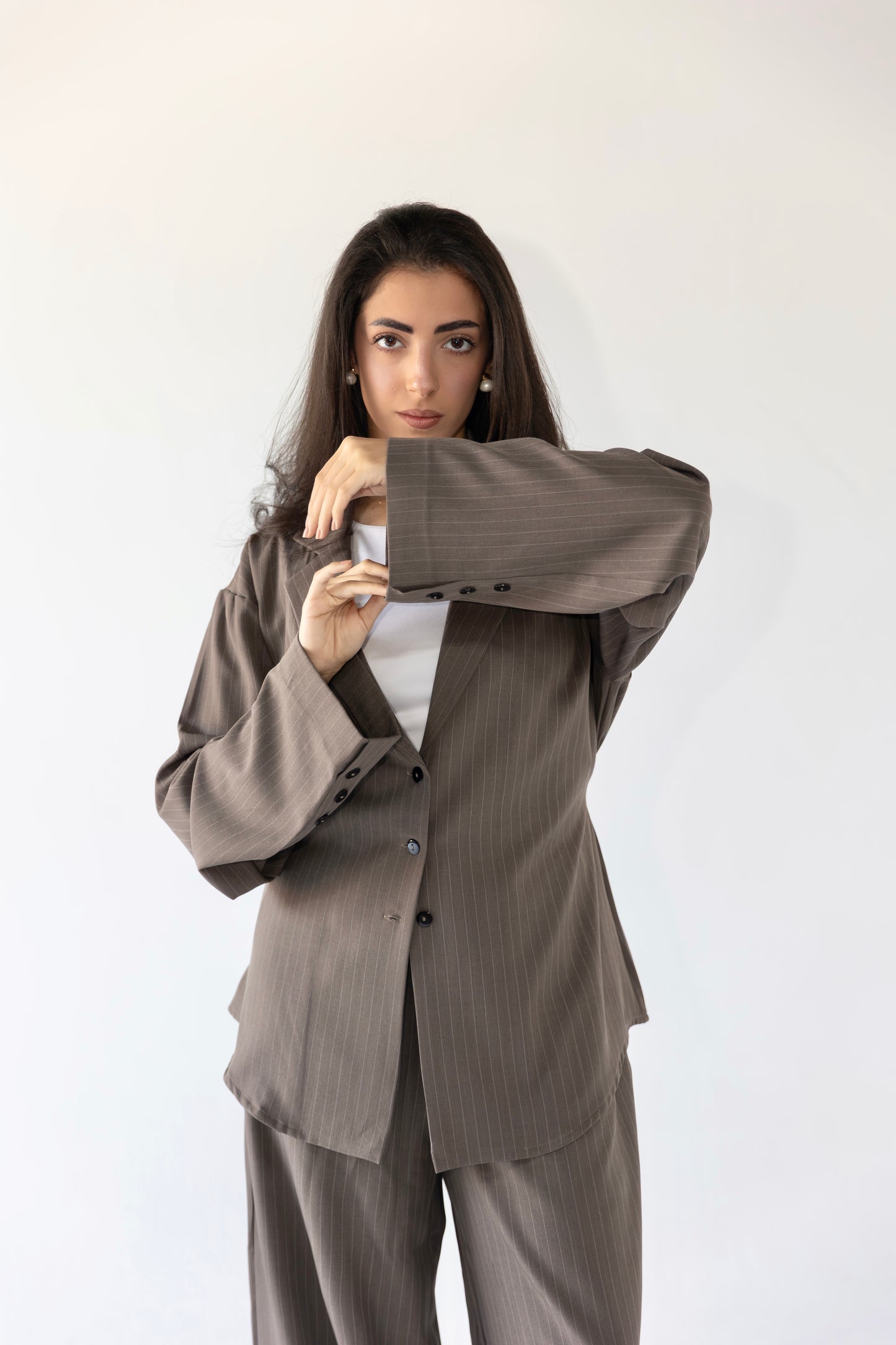 Striped Belted Suit Set