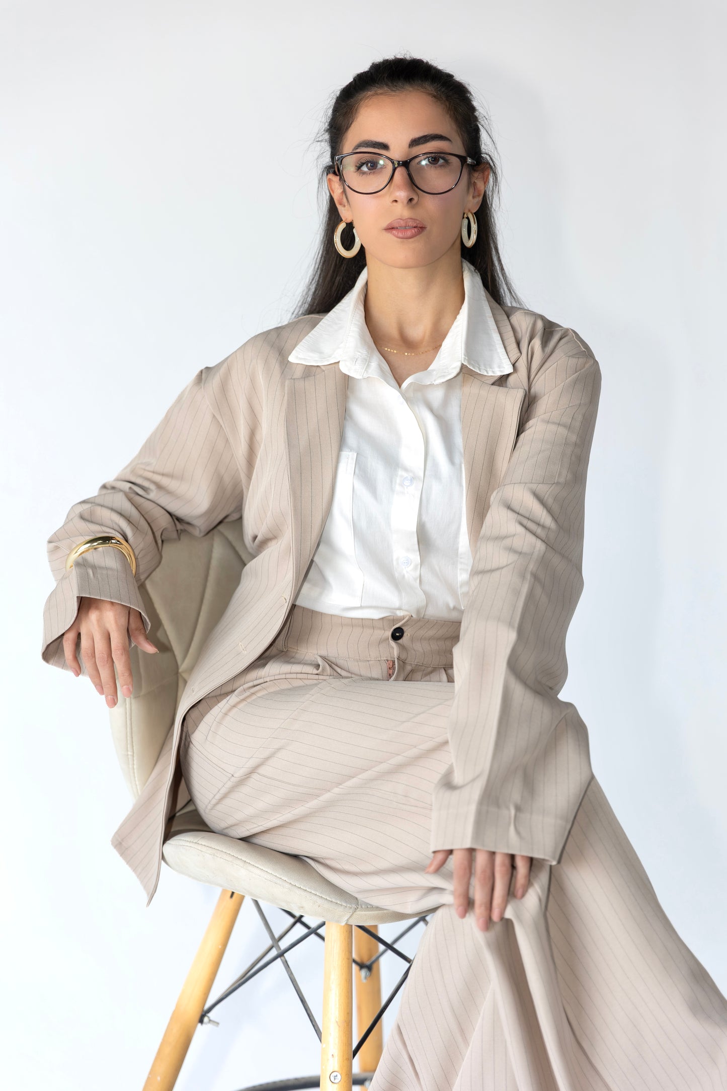 Striped Belted Suit Set